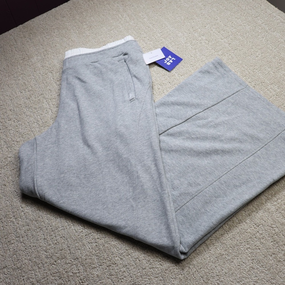 Joy Lab Womens Gray Heather French Terry Wide Leg Pants Side Pockets Large NWT